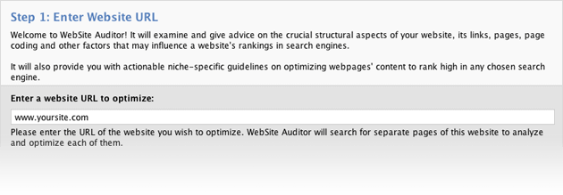 Бежать   WebSite Auditor   и введите URL вашего сайта, чтобы начать сканирование