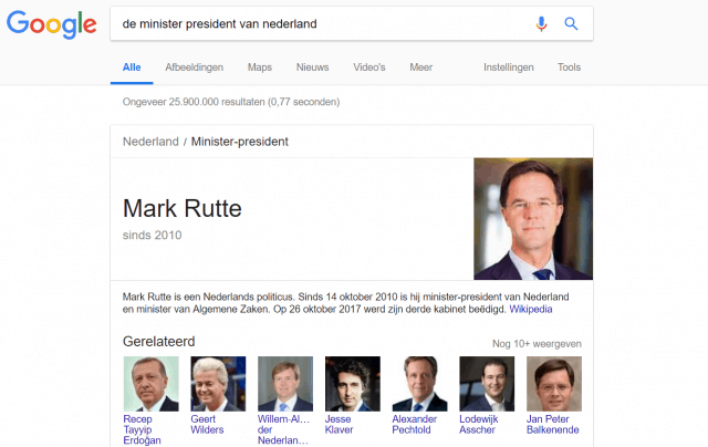 Например, Google знает, что я хочу знать, когда я ищу «премьер-министр Нидерландов»: